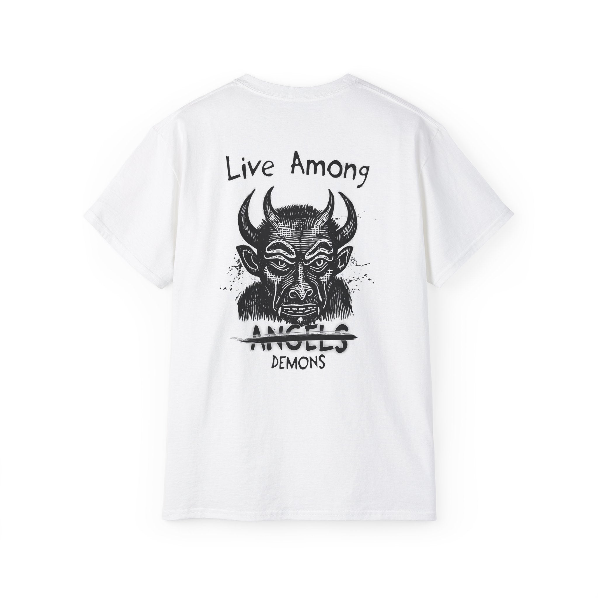 Live Among Demons - Unisex Cotton Tee (Back) - Damned Threads